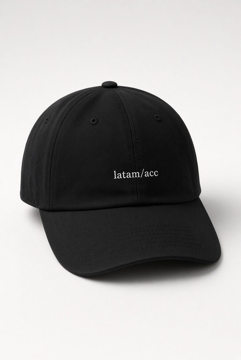Black latam/acc dad cap with an embroidered white wordmark