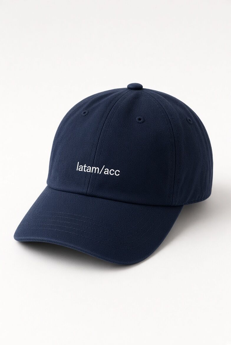 Navy latam/acc dad cap with an embroidered white wordmark