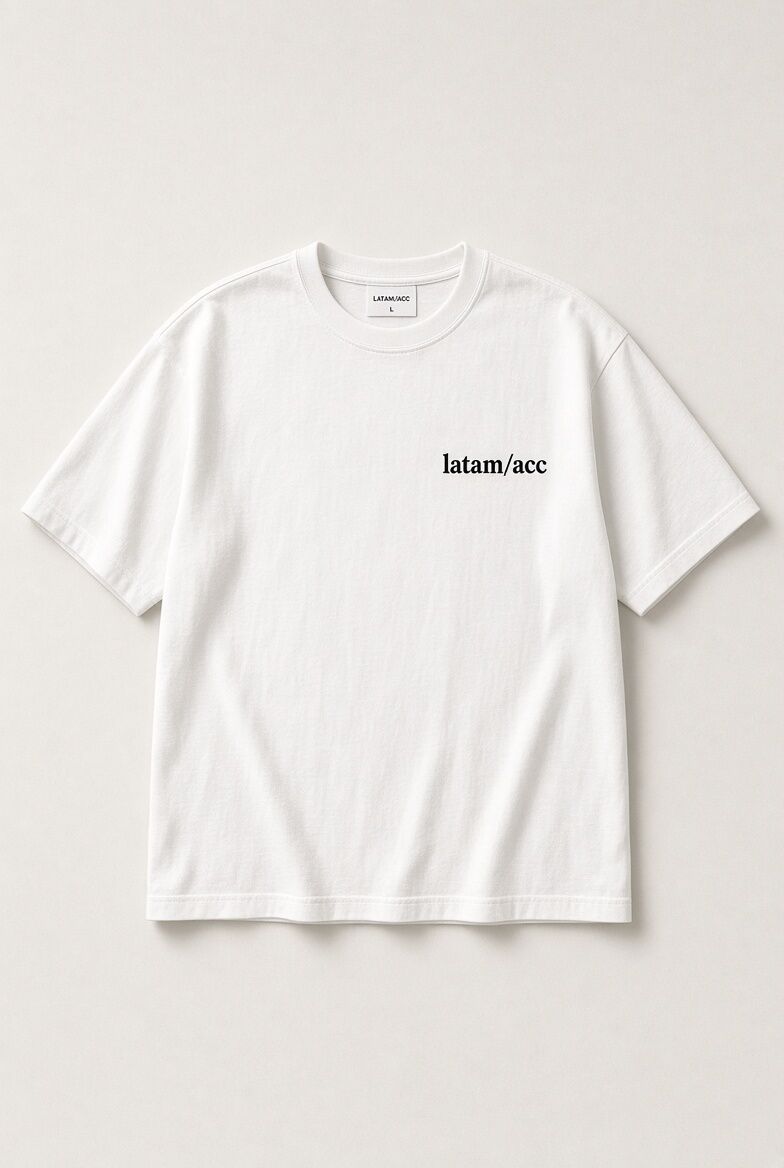 White latam/acc t-shirt with a black wordmark on the chest